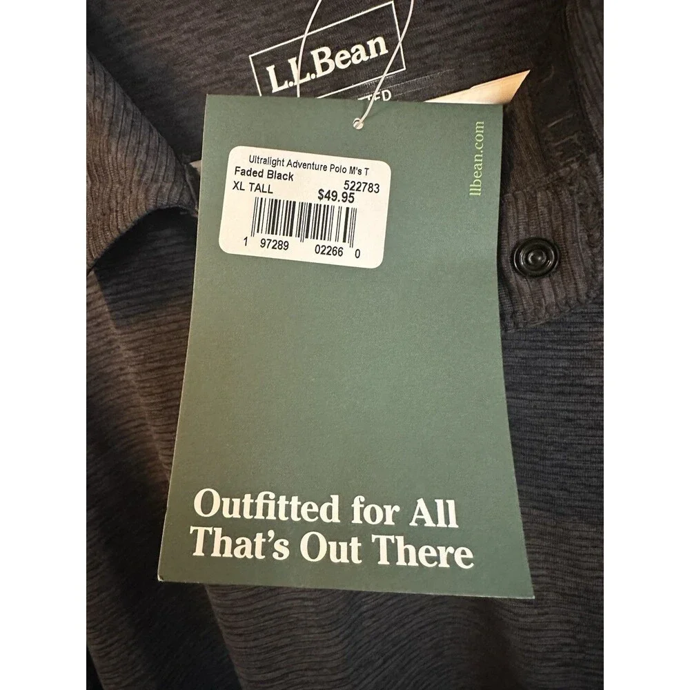 L.L.Bean Ultralight Adventure Knits Men's Solid Black Polo SS XL Tall Big & Tall - Picture 3 of 4